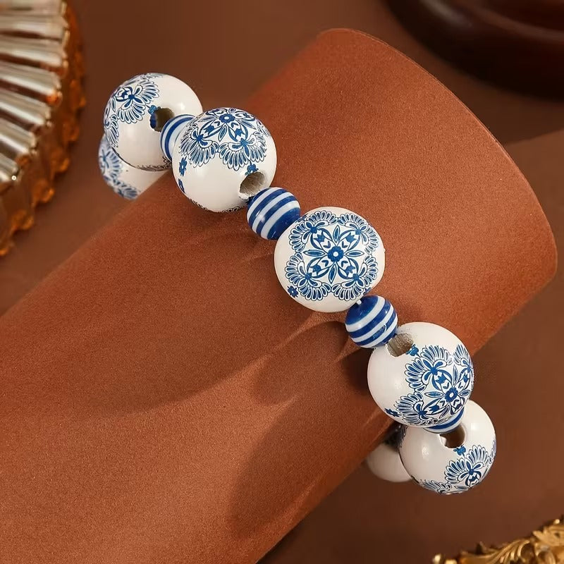 Porselen Desenli Ahşap Bileklik