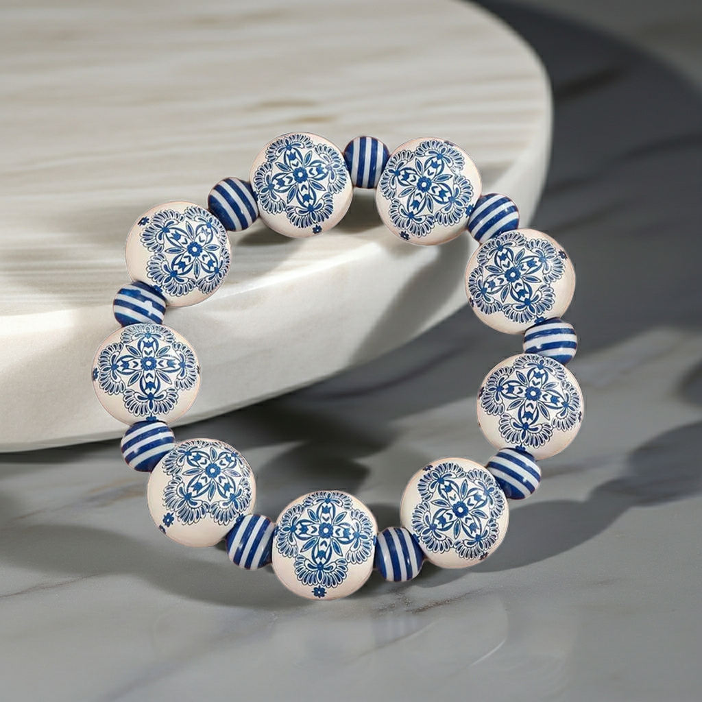 Porselen Desenli Ahşap Bileklik – Doğallık