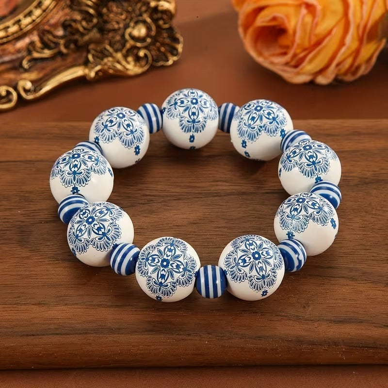 Porselen Desenli Ahşap Bileklik