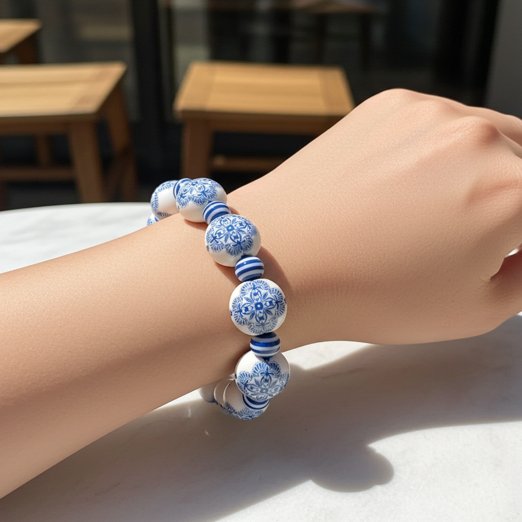 Porselen Desenli Ahşap Bileklik – Doğallık