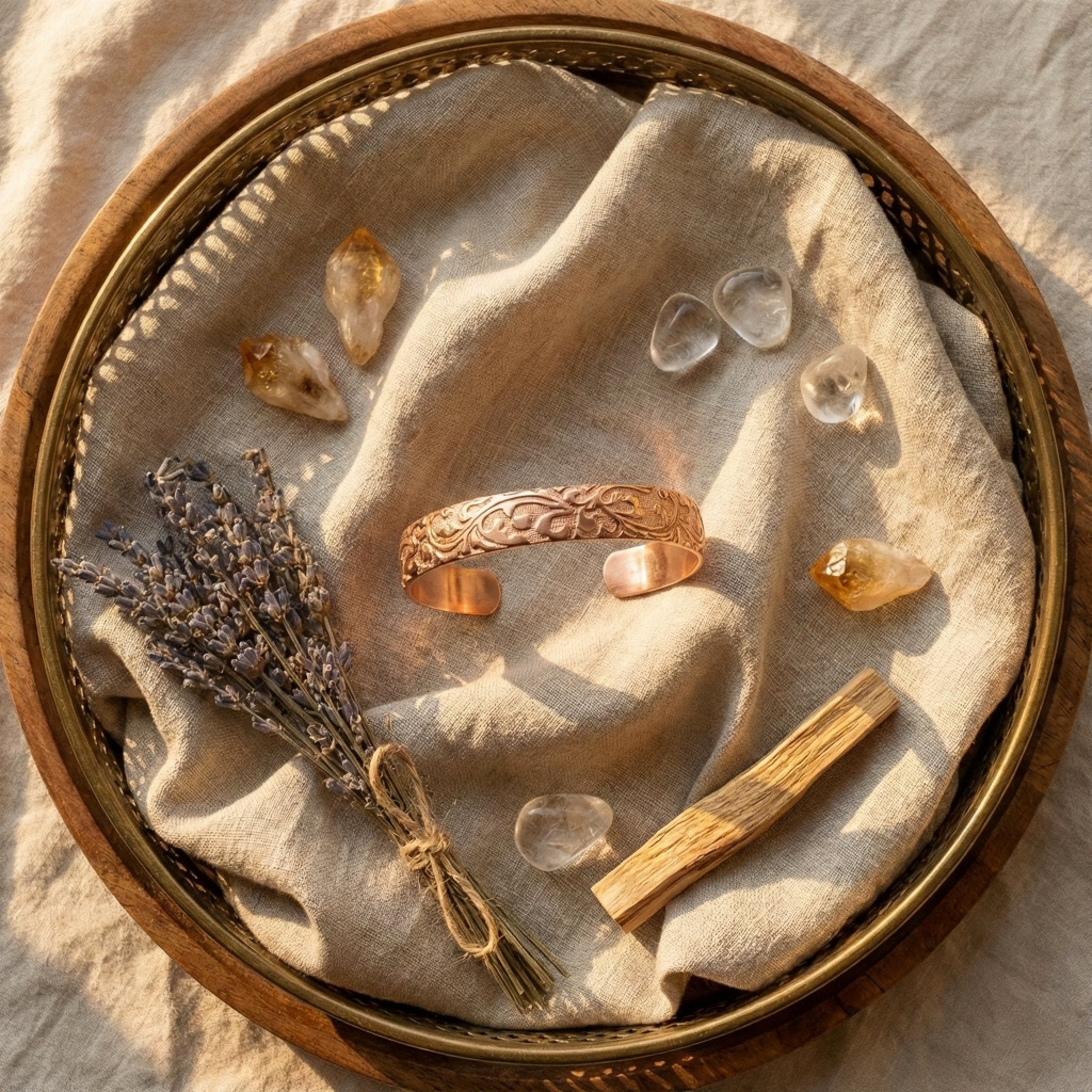 Oymalı Saf Bakır Denge Bilekliği