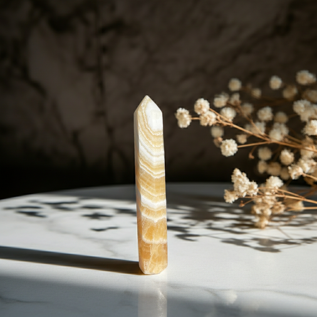 🧡 Portakal Kalsit Kule (Özel Parça) — Özgüven, Neşe ve Yaratıcı Akış